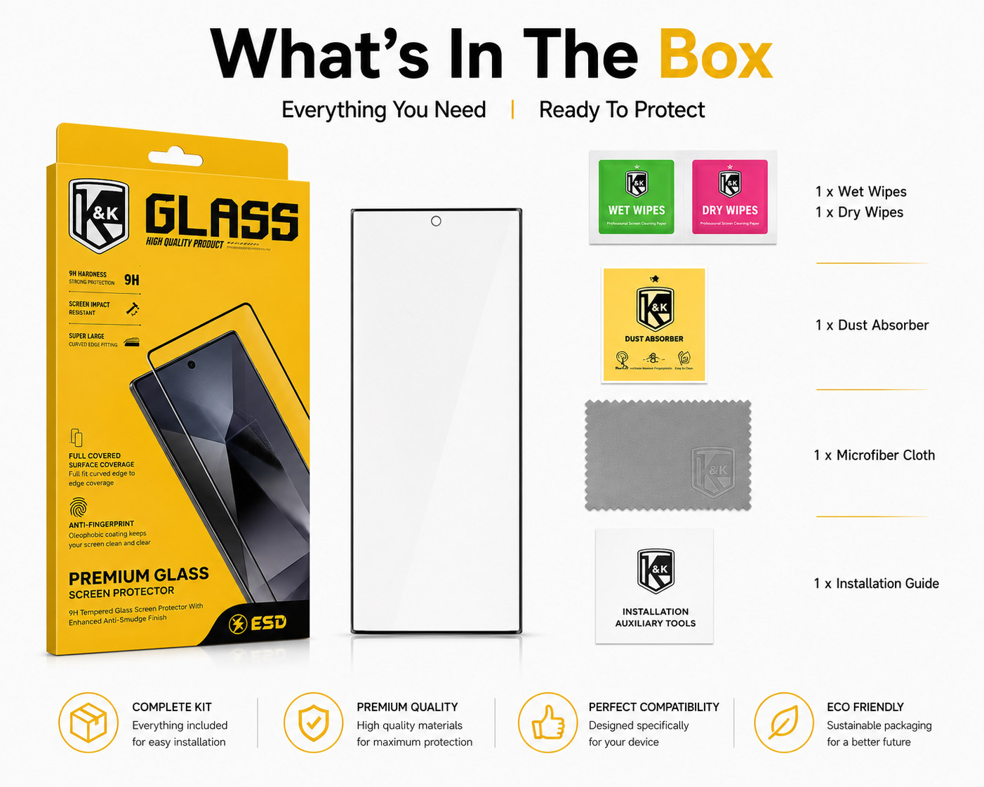 K&K Armor Premium HD Tempered Glass Screen Protector for Samsung Galaxy