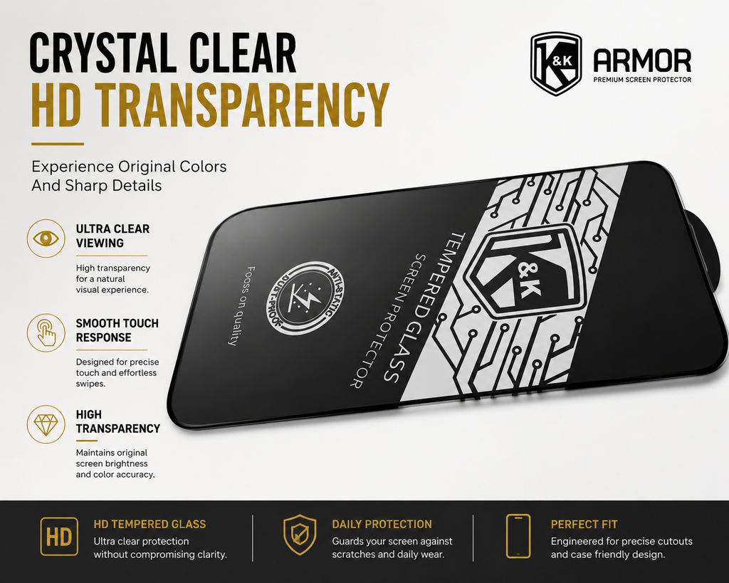 K&K Armor Premium HD Tempered Glass Screen Protector (10 Pack)
