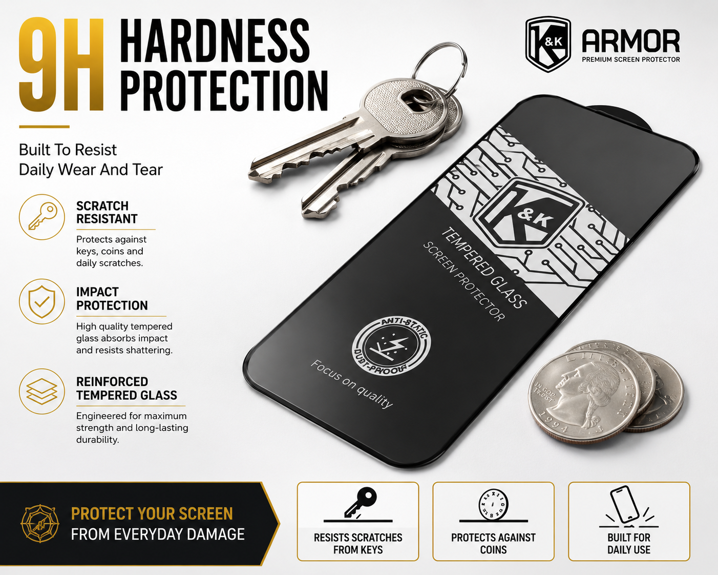 K&K Armor Premium HD Tempered Glass Screen Protector (10 Pack)