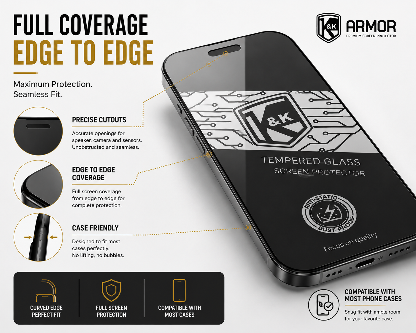 K&K Armor Premium HD Tempered Glass Screen Protector (10 Pack)