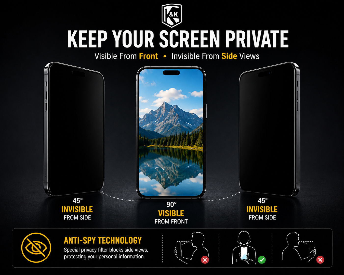 K&K Armor Privacy Tempered Glass Screen Protector (10 Pack)