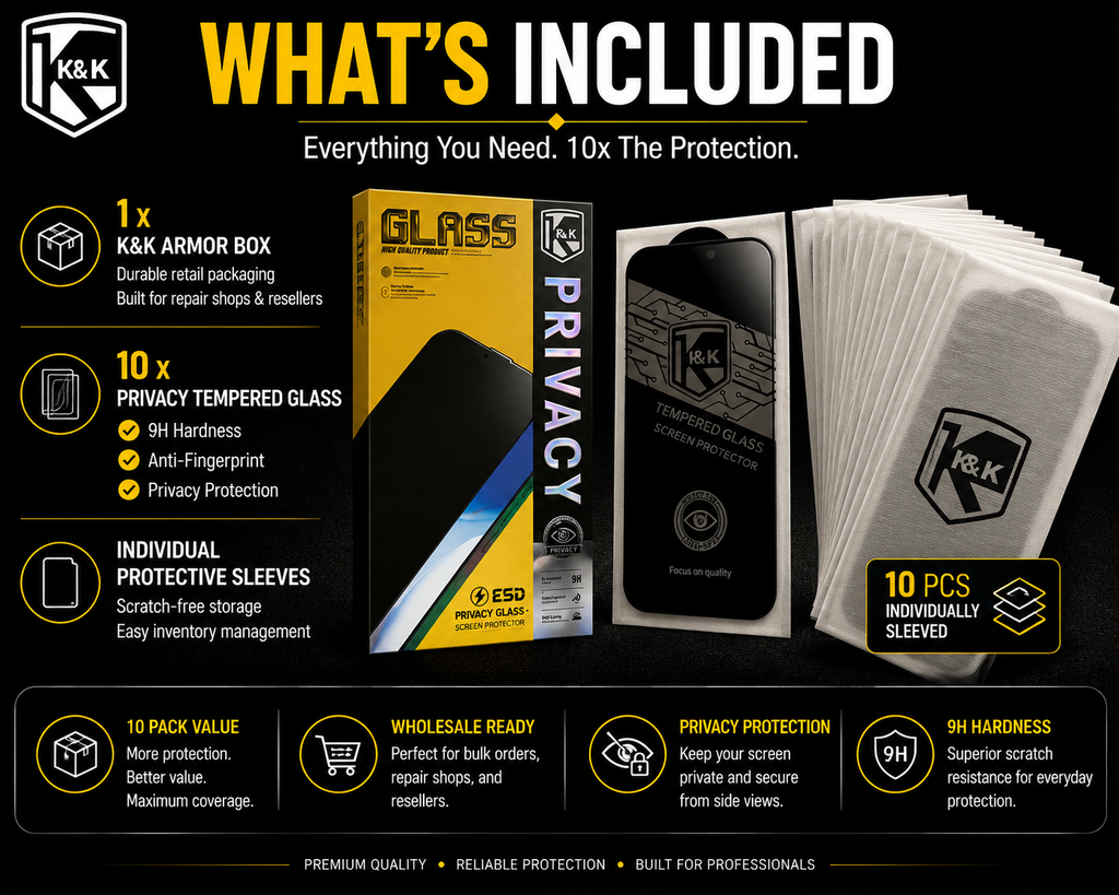 K&K Armor Privacy Tempered Glass Screen Protector (10 Pack)