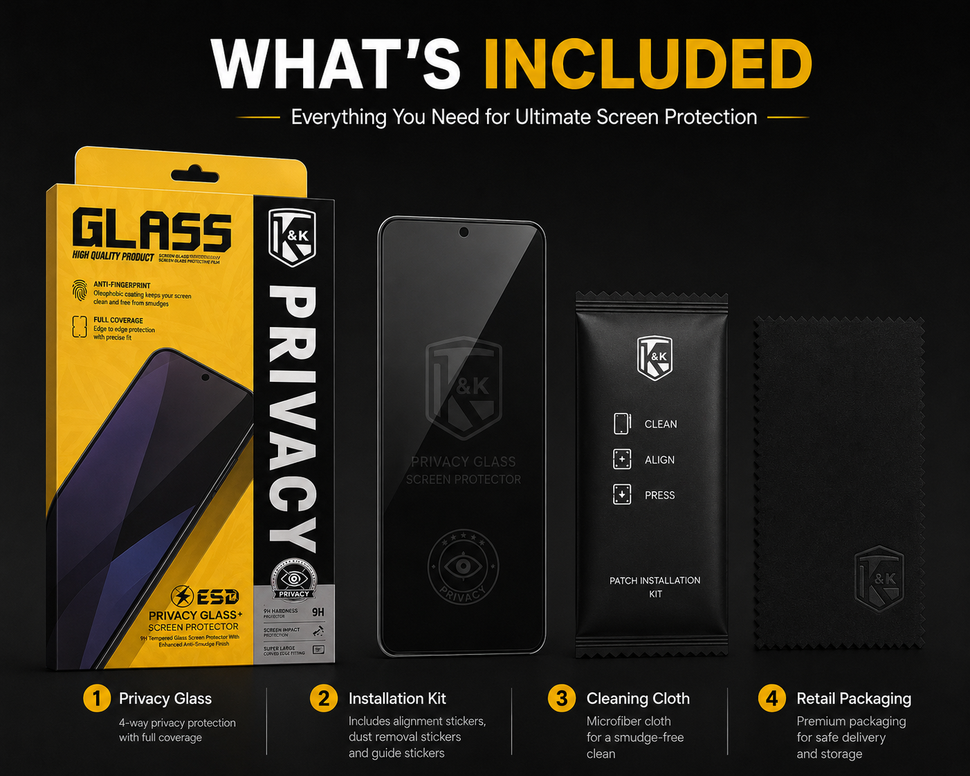 K&K Armor Privacy Tempered Glass Screen Protector for Samsung Galaxy